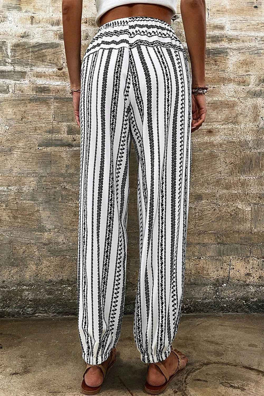 Black Stripe Geometric Print Drawstring Cuff Pants d3c6995b15d02965