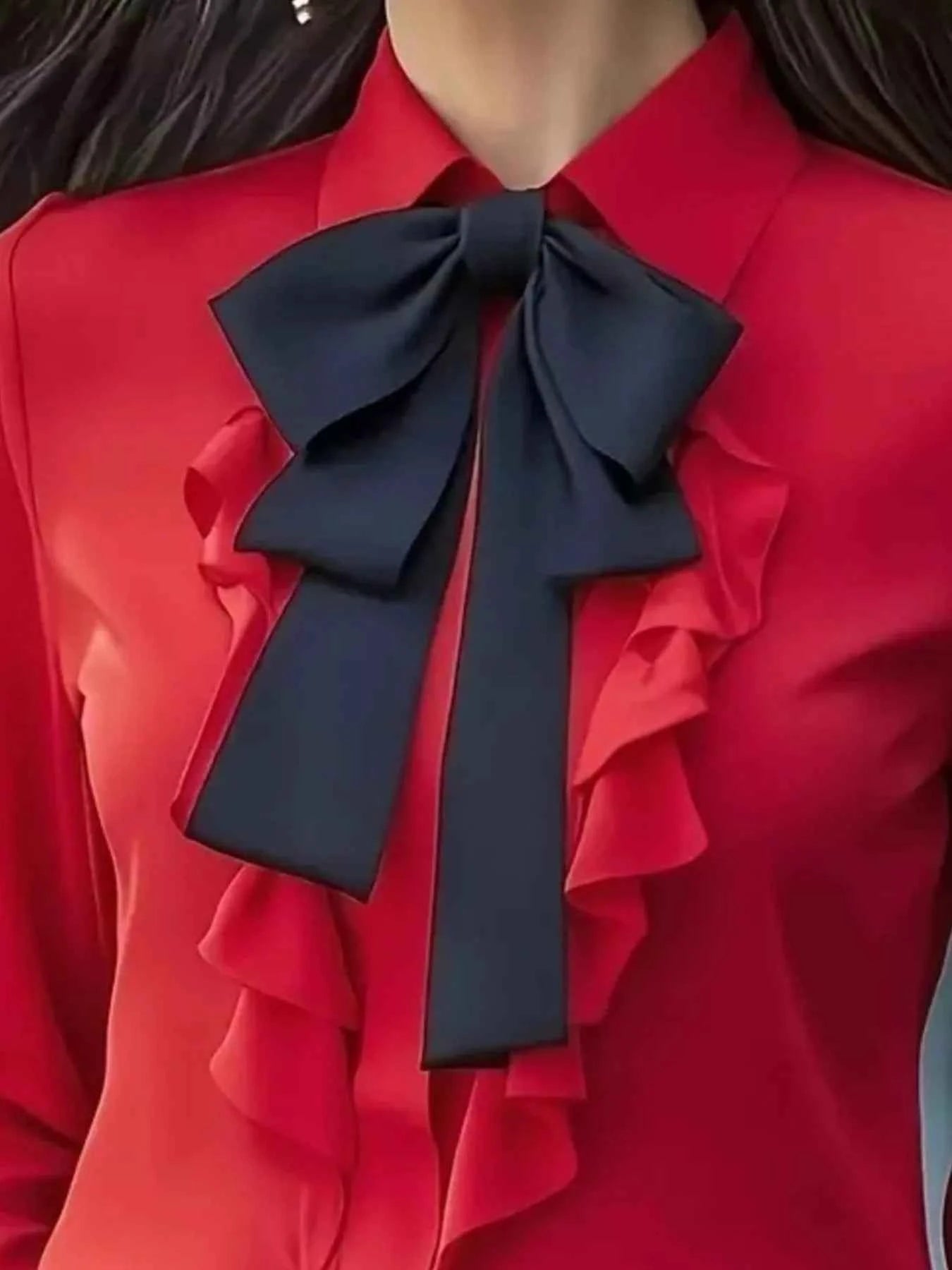 Ruffled Tie Front Long Sleeve Blouse d3c8baf2-4e59-4b9b-8c6b-7fa9c6d901b1-Max-Origin