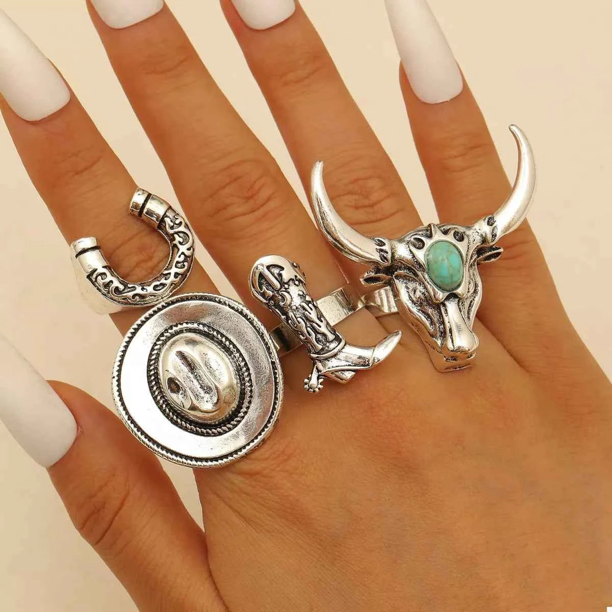 4 Piece Vintage Western Style Bull Head Rings d3db4abd-4c6d-4e80-b68f-8ae47d60c542-Max-Origin