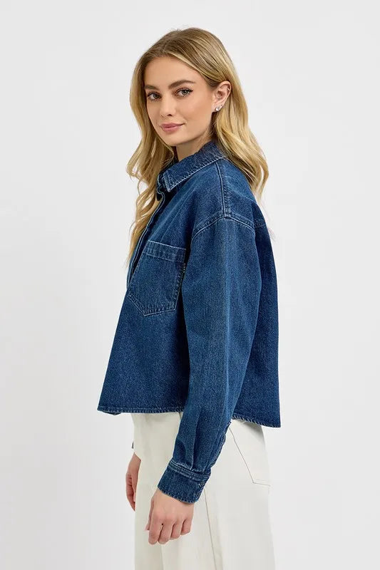 RISEN Button Up Long Sleeve Denim Shacket d3dc0baf-fa25-4607-b6b2-1e02dfee1cd1-Max