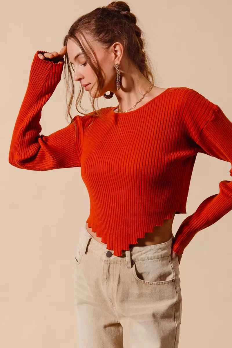 SO ME Rib Knitted Crop Sweater Top With Shaped Hem d3dfbb97-c8d4-42c6-a766-914df89b250b-Max-Origin