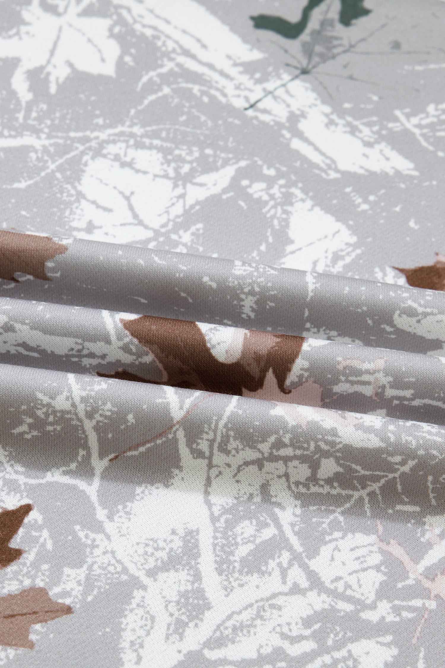 Gray Maple Leaf Camo Print Varsity Striped Sleeve Casual Sweatshirt d3e03f26d28f6059