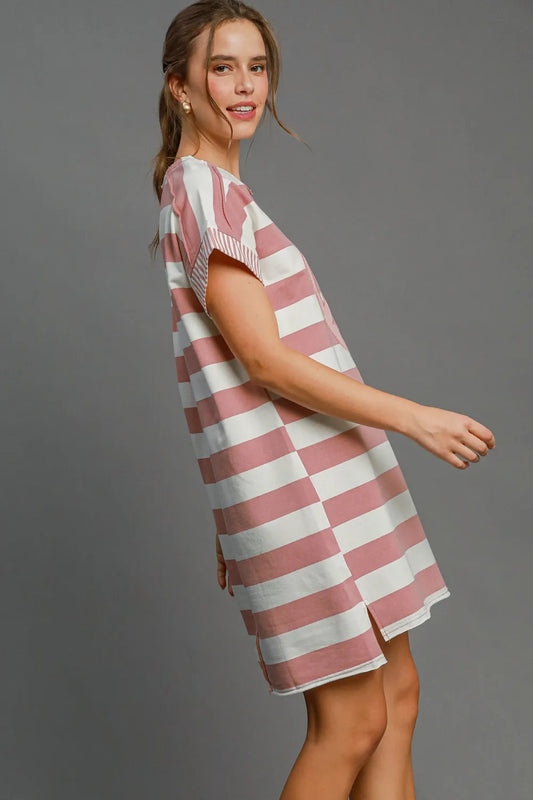 Peace Applique Striped Short Sleeve Mini Dress d3e1a0c8-d779-4420-87f8-cf78e2055a4d-Max