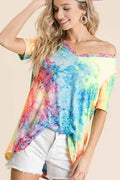 BiBi Tie Dye Print Jersey V Neck Top MULTI d3e62eb436c5485da6241853ac29ff37-Max-Origin