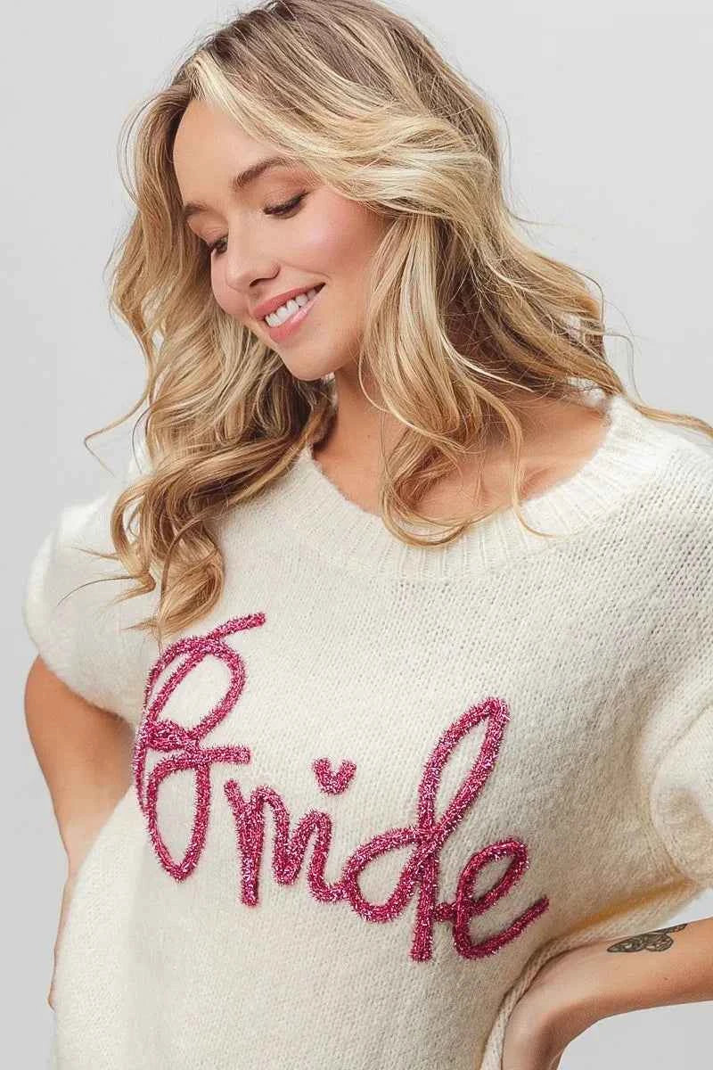BiBi Metallic Letter Short Puff Sleeve Hairy Sweater d3f0edb5425c420489705c989f8e8cf8-Max-Origin