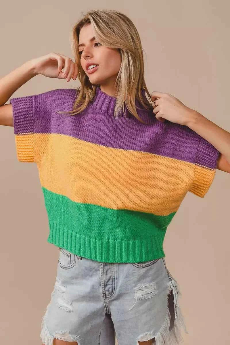 BiBi Mardi Gras Color Block Drop Shoulder Sweater Top d3f52db2f66749f9a9f4a2fd72f132f0-Max-Origin