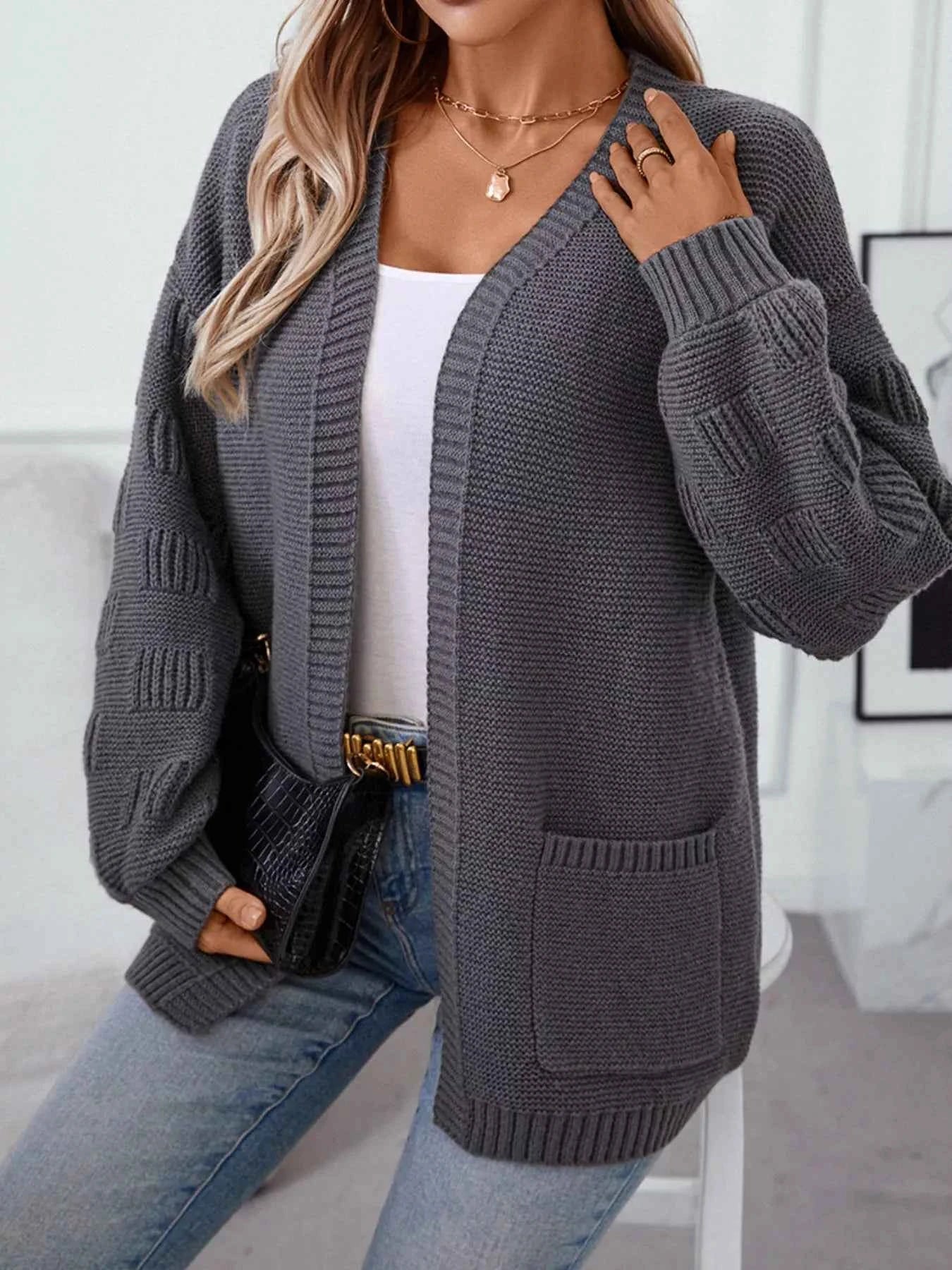 Textured Knit Open Front Cardigan d405a2f2-e832-4e15-b7ff-b34c83f6a3db-Max-Origin