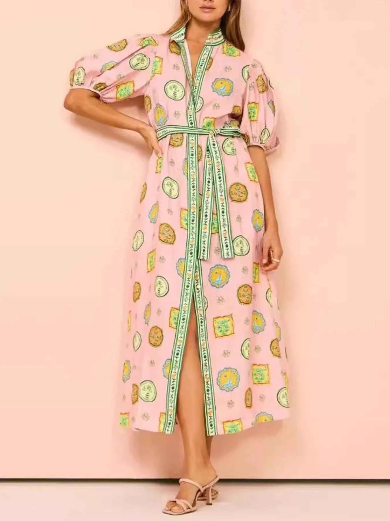 Printed Puff Sleeve Midi Shirt Dress d40b2f71-f43e-45e4-b6f7-695514a51a59-Max-Origin
