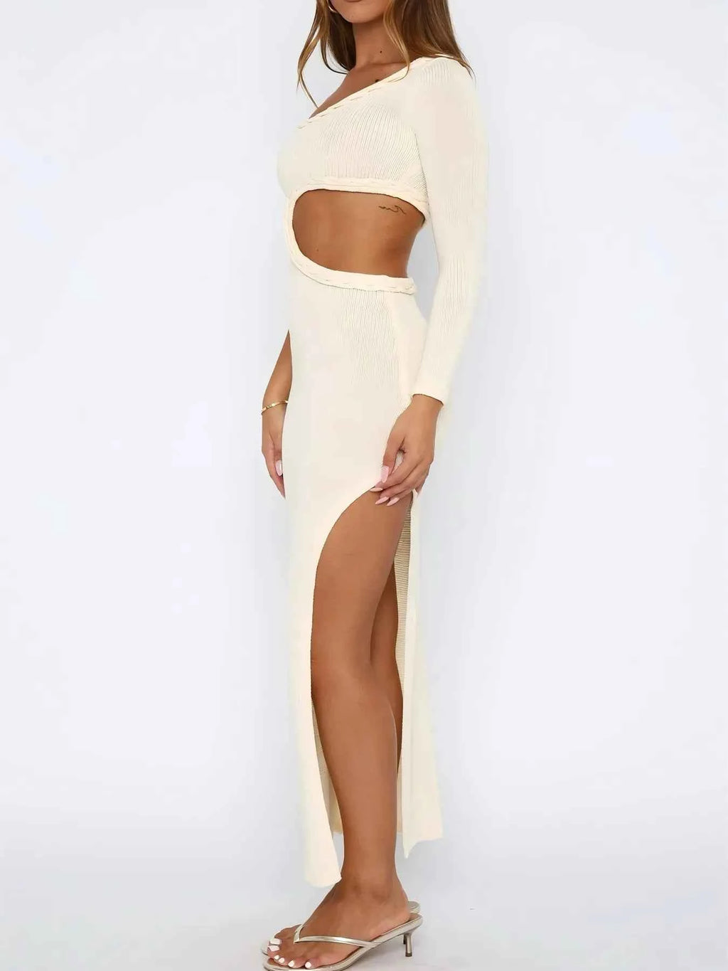 Cutout Slit One Shoulder Long Sleeve Sweater Dress d40b64630fde4511b2d5df390591ffb0-Max-Origin