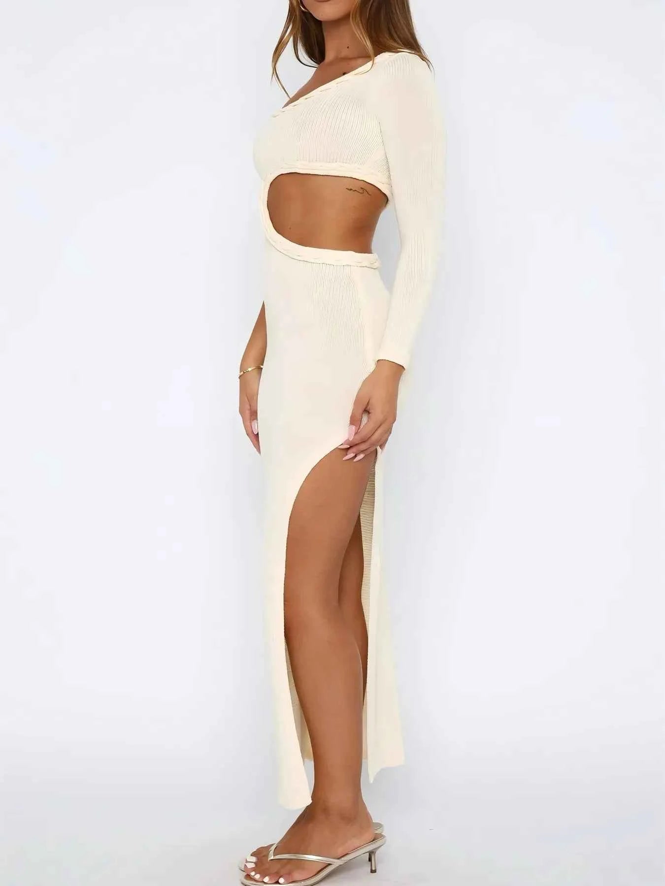 Cutout Slit One Shoulder Long Sleeve Sweater Dress d40b64630fde4511b2d5df390591ffb0-Max-Origin