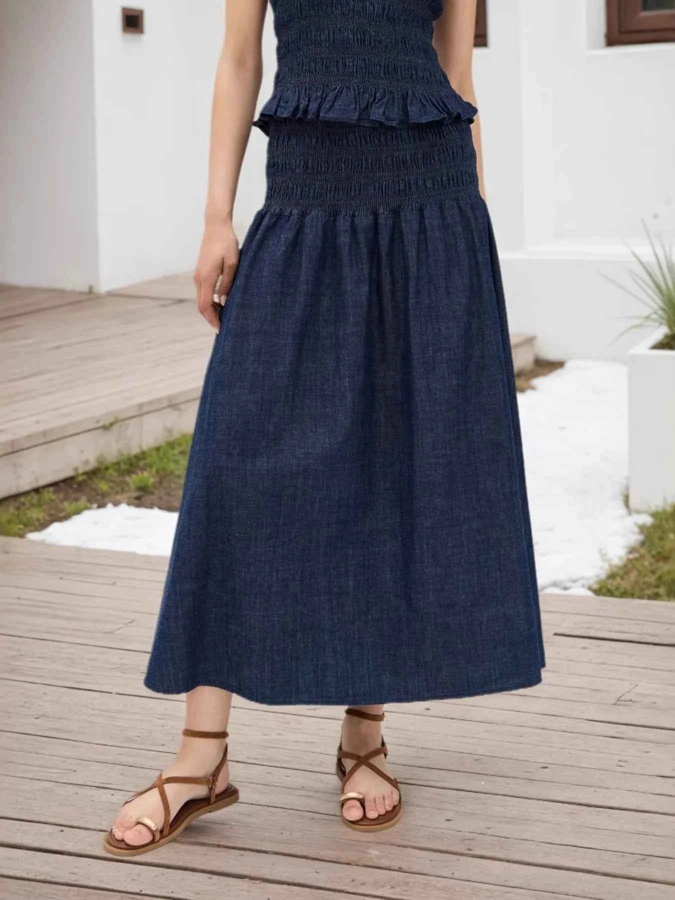 Elastic Waist Midi Skirt d412cfbcf39e4f04b88012c23227baa9-Max-Origin