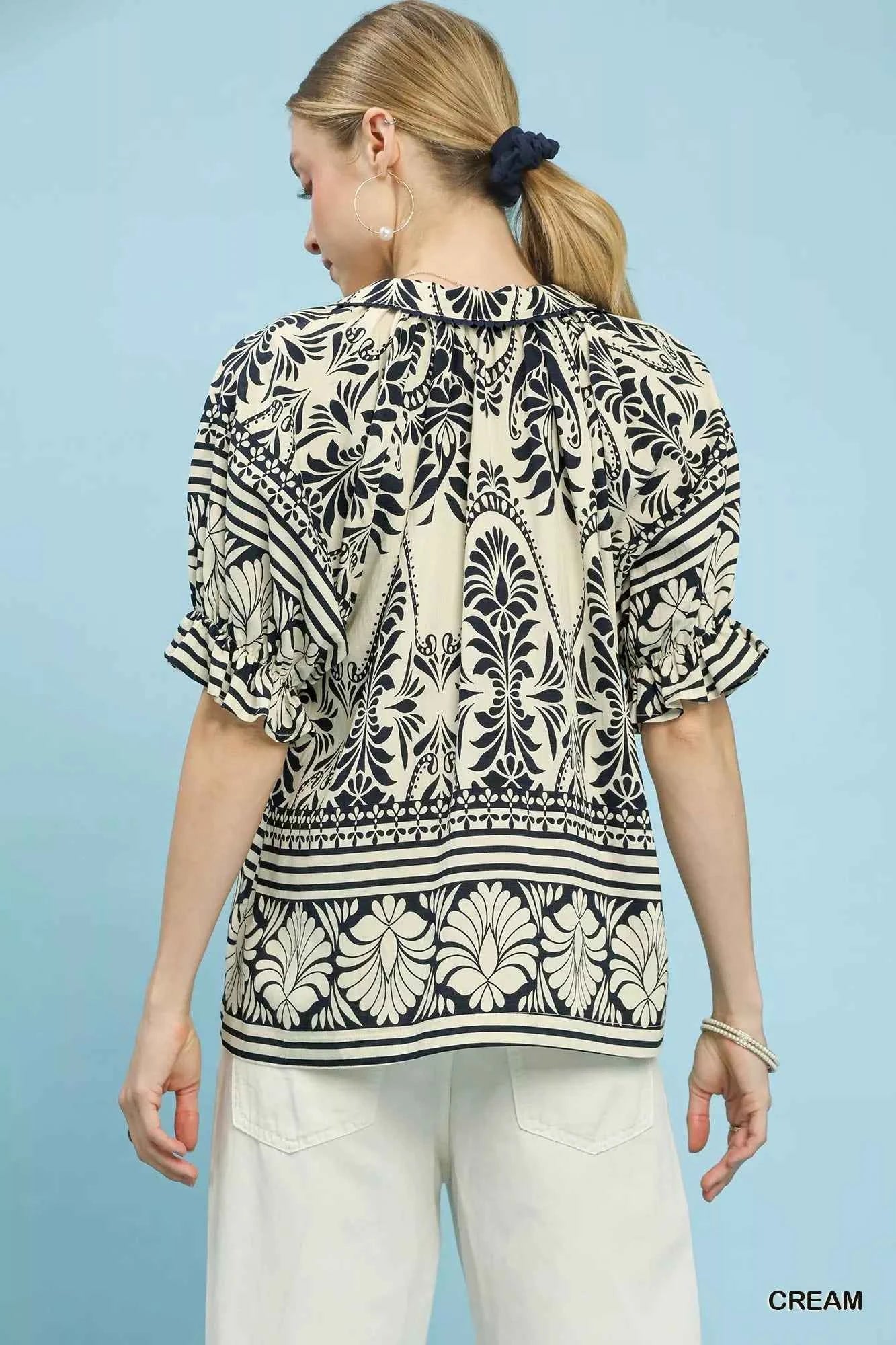 Two Tone Boarder Print Top d41e1987-c49d-46c1-8499-976f7e46ce7a-Max-Origin
