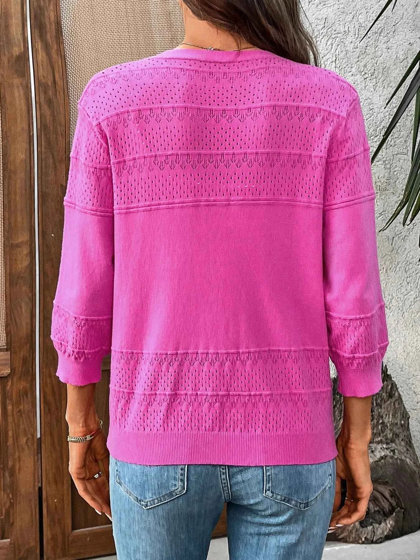 Textured Button-Front Cardigan with 3/4 Sleeves d4209bd8-a049-4114-9315-cfc7dd8094c7-Max-Origin