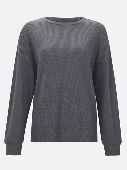 Side Slit Round Neck Long Sleeve T-Shirt