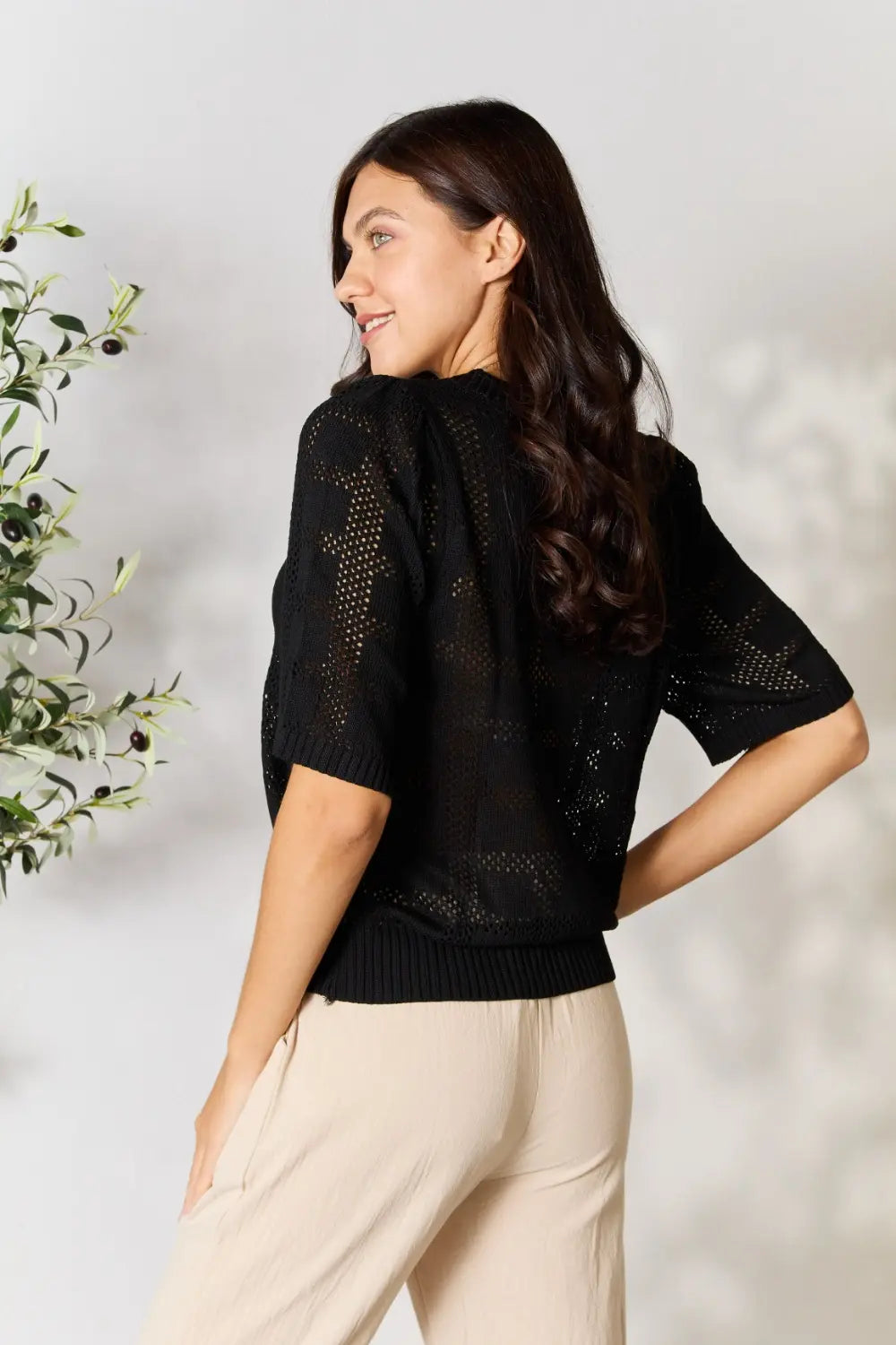 Mandy Ribbed Trim Round Neck Knit Top d42d36f7f514447192779e1efaed00d0-Max