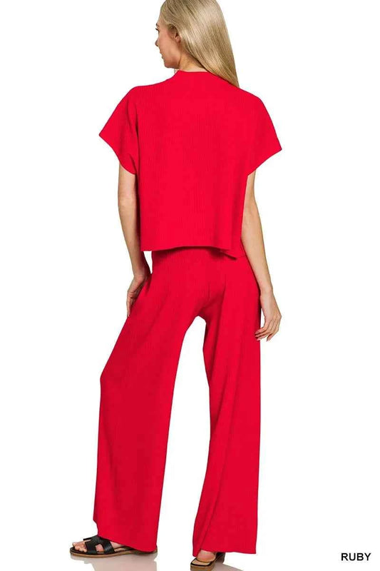 Viscose Sweater Short Sleeve Top and Pants Set d432d28922794d64b266f722701e4ad9-Max-Origin