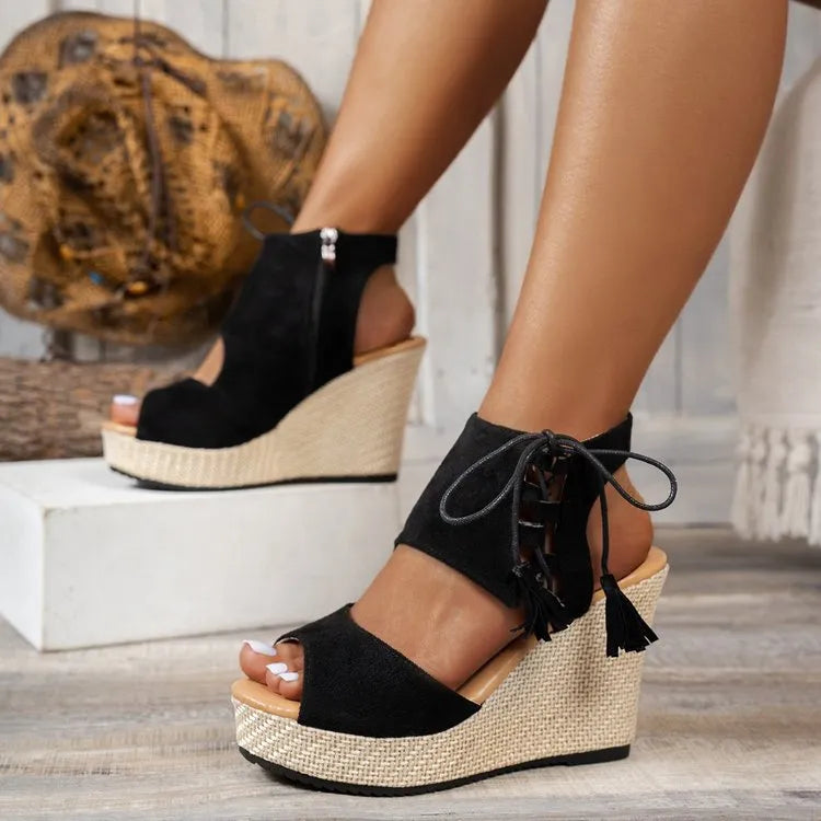 Peep Toe Wedge Sandals Black d4372147-ab0a-4588-a115-b5e9cfd79115-Max-Origin