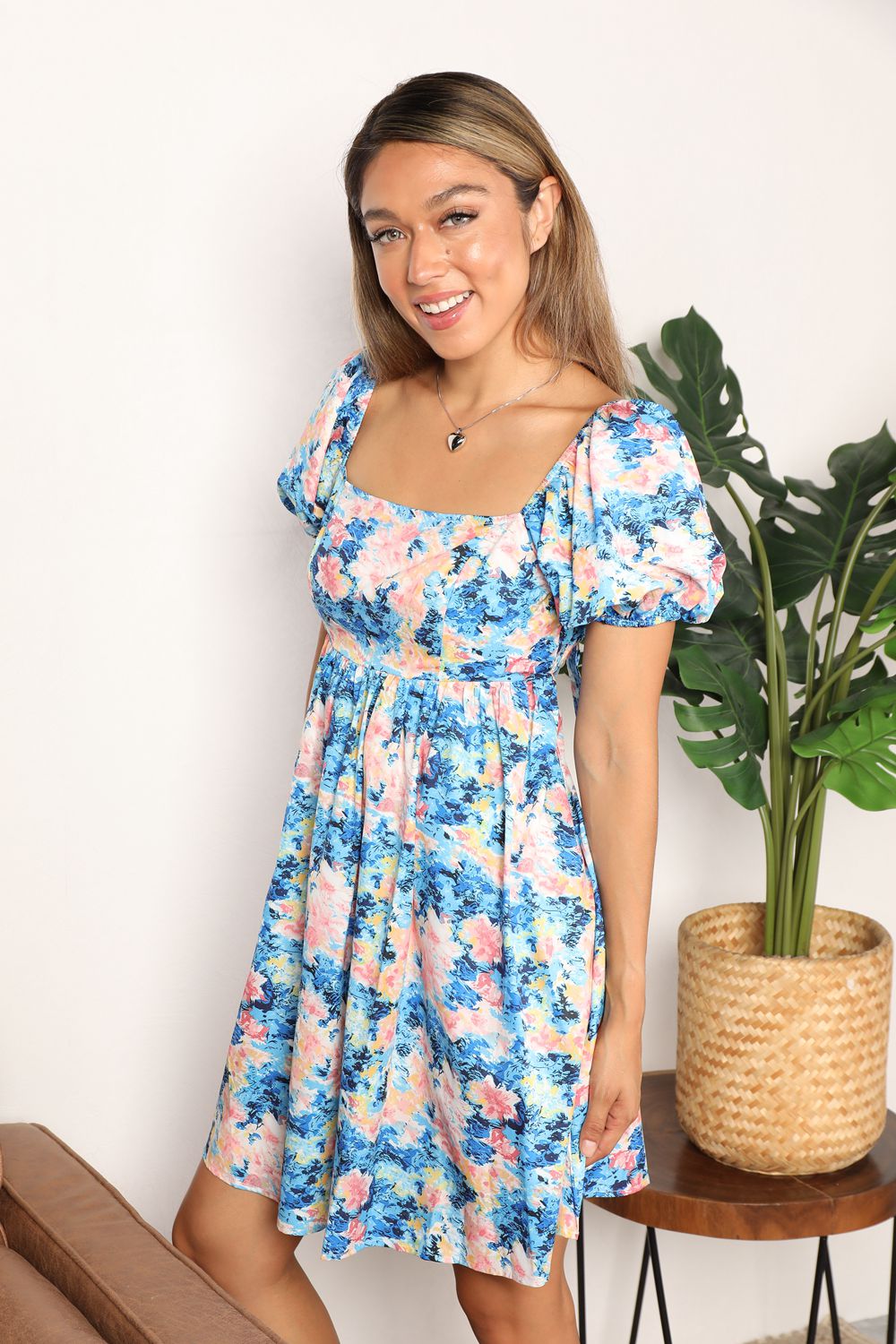 Honey Floral Square Neck Puff Sleeve Dress d43abcfbb02c488291a05ea5ecbbd3ef-Max