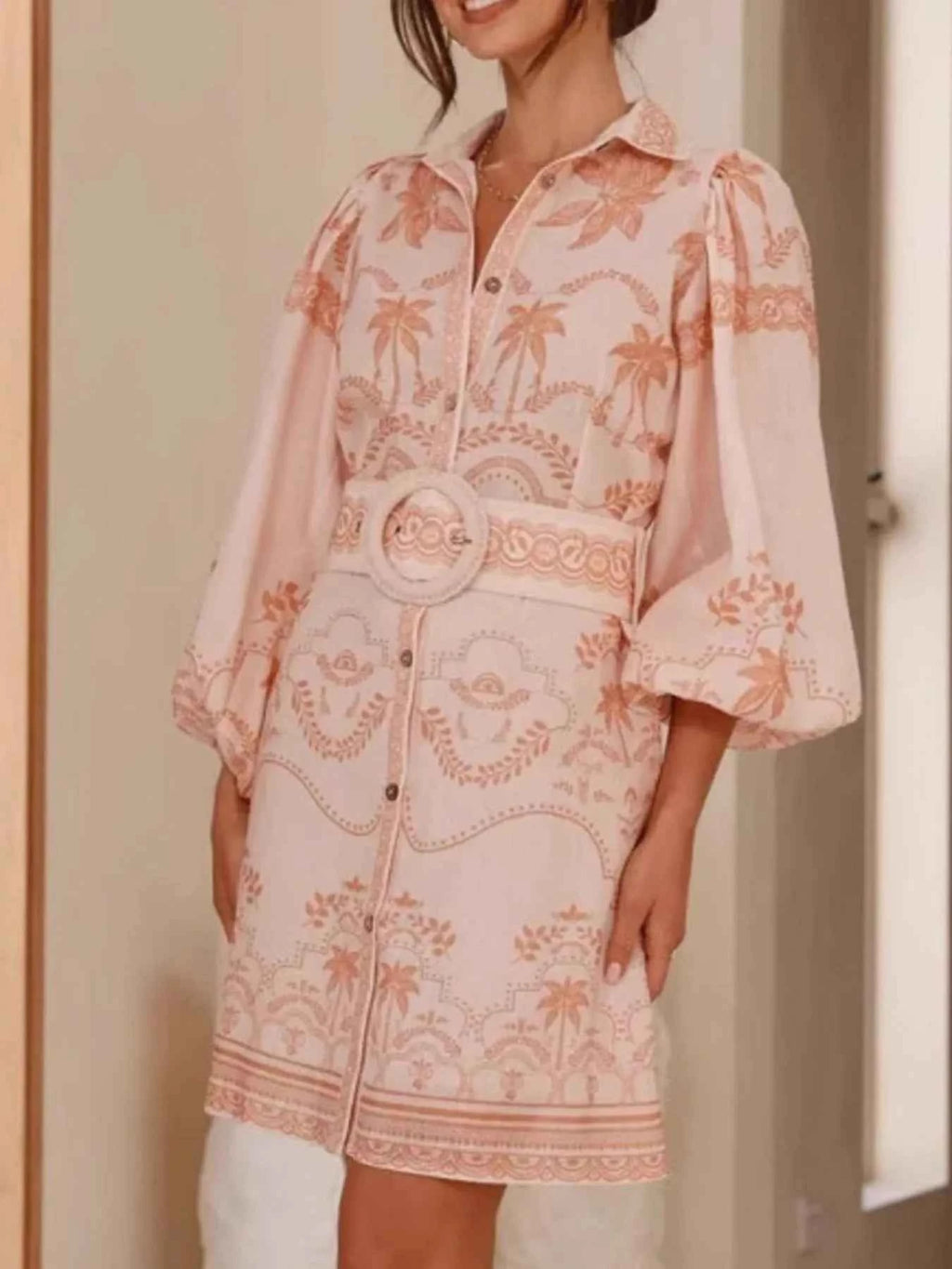 Printed Button Down Shirt Dress with Belt d43f56c4-5e85-46b8-800a-9e305dbc6206-Max-Origin