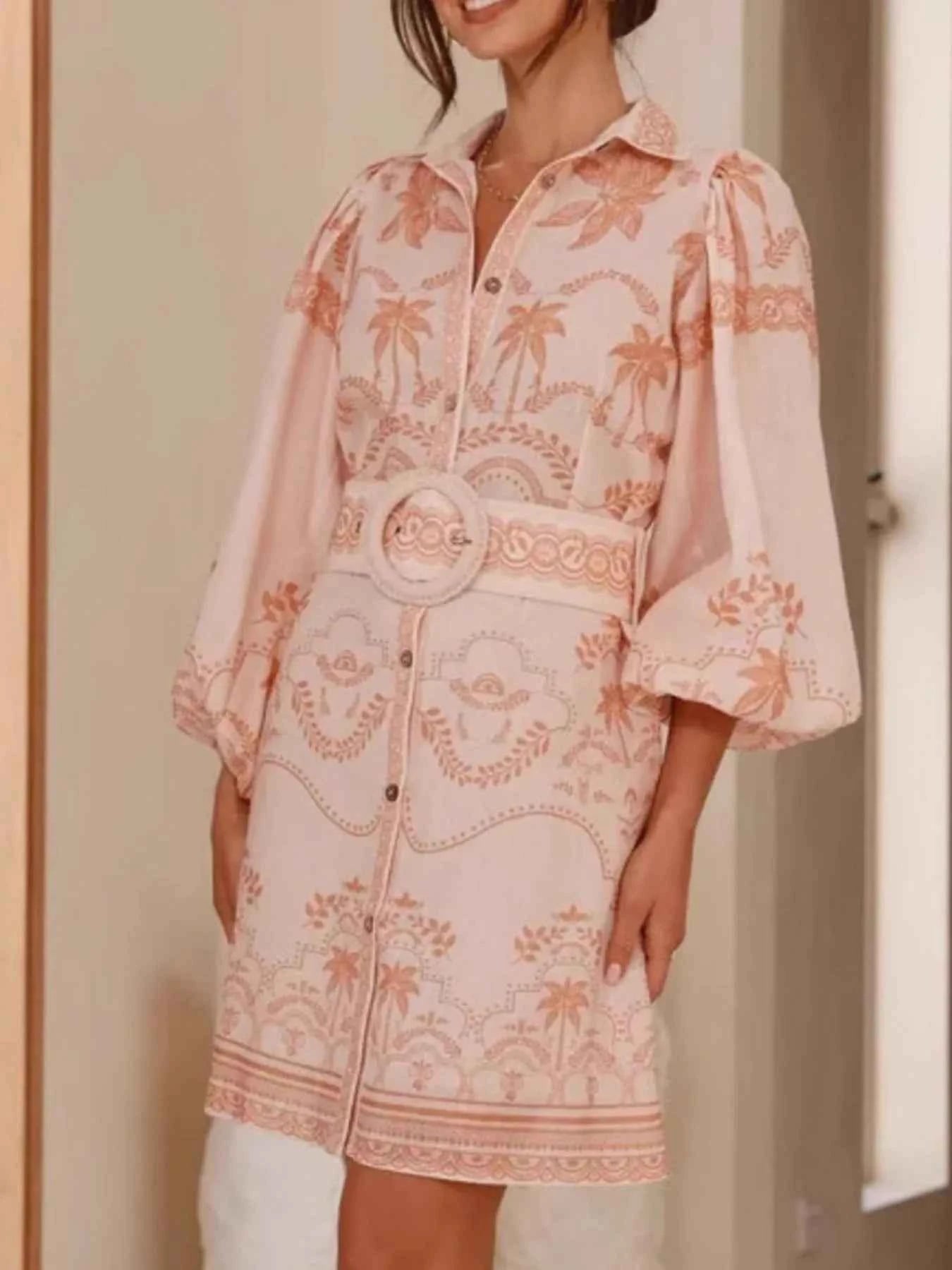 Printed Button Down Shirt Dress with Belt d43f56c4-5e85-46b8-800a-9e305dbc6206-Max-Origin