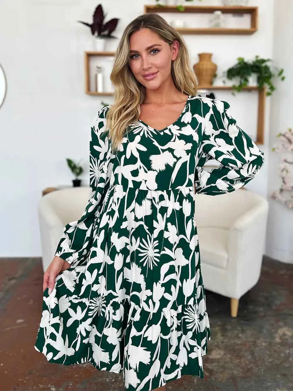 Double Take Full Size Printed Ruffle Hem Dress with Pocket d44157f8-772f-444e-80d2-ad6a02acb317-Max
