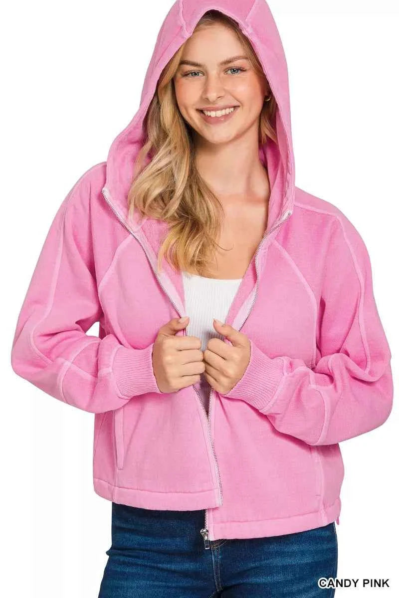 Fleece Pigment Dye Zip Up Hoodie with Pockets d4457b338940406e849614e94624dfb8-Max-Origin