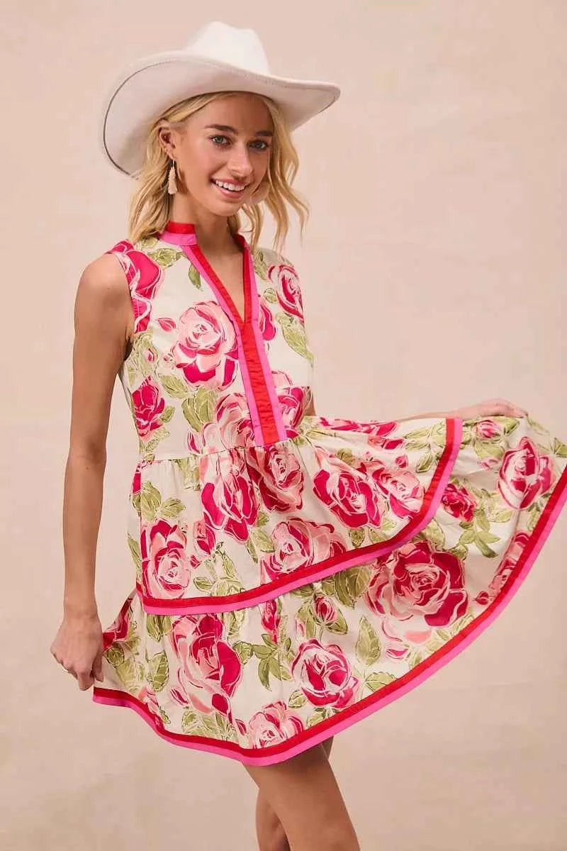 BiBi Floral Woven Contrast Edge Tiered Ruffle Mini Dress d44728d32e5a4fa79d5a235f6e7fe7c1-Max-Origin