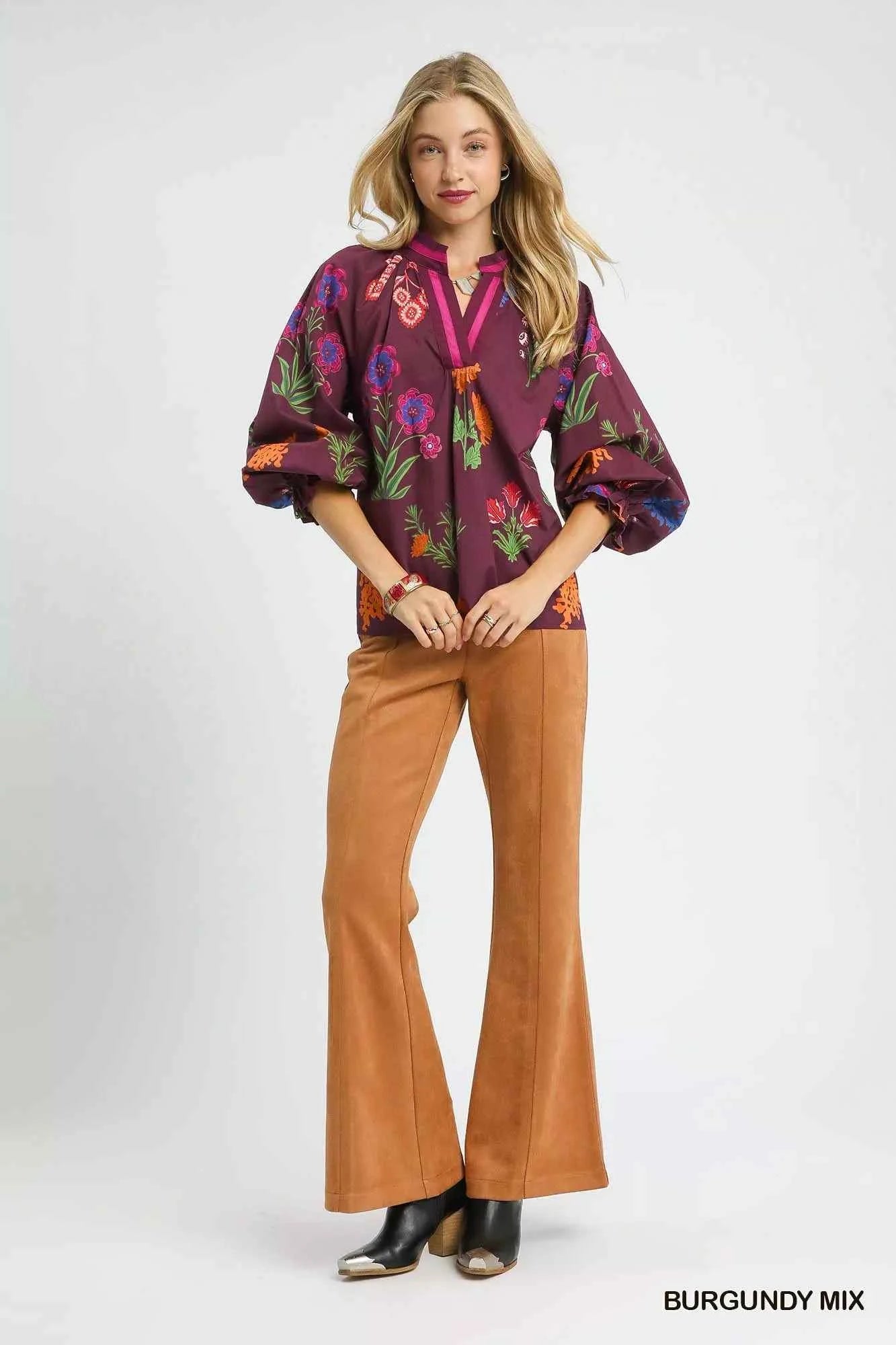 Umgee Floral Print Flounce Sleeve Blouse d44edcee-0f31-4878-ab7e-070bb7589561-Max-Origin
