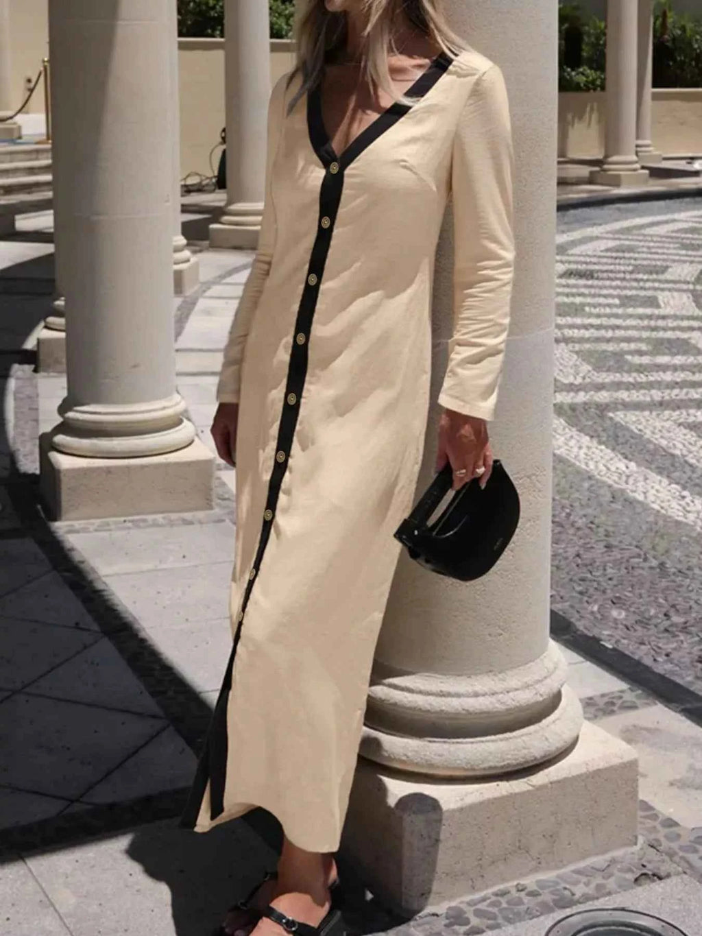 Contrast Trim Button-Down Midi Dress d453b0fa-9ab6-4b3e-8a45-b6fb061c9df3-Max-Origin