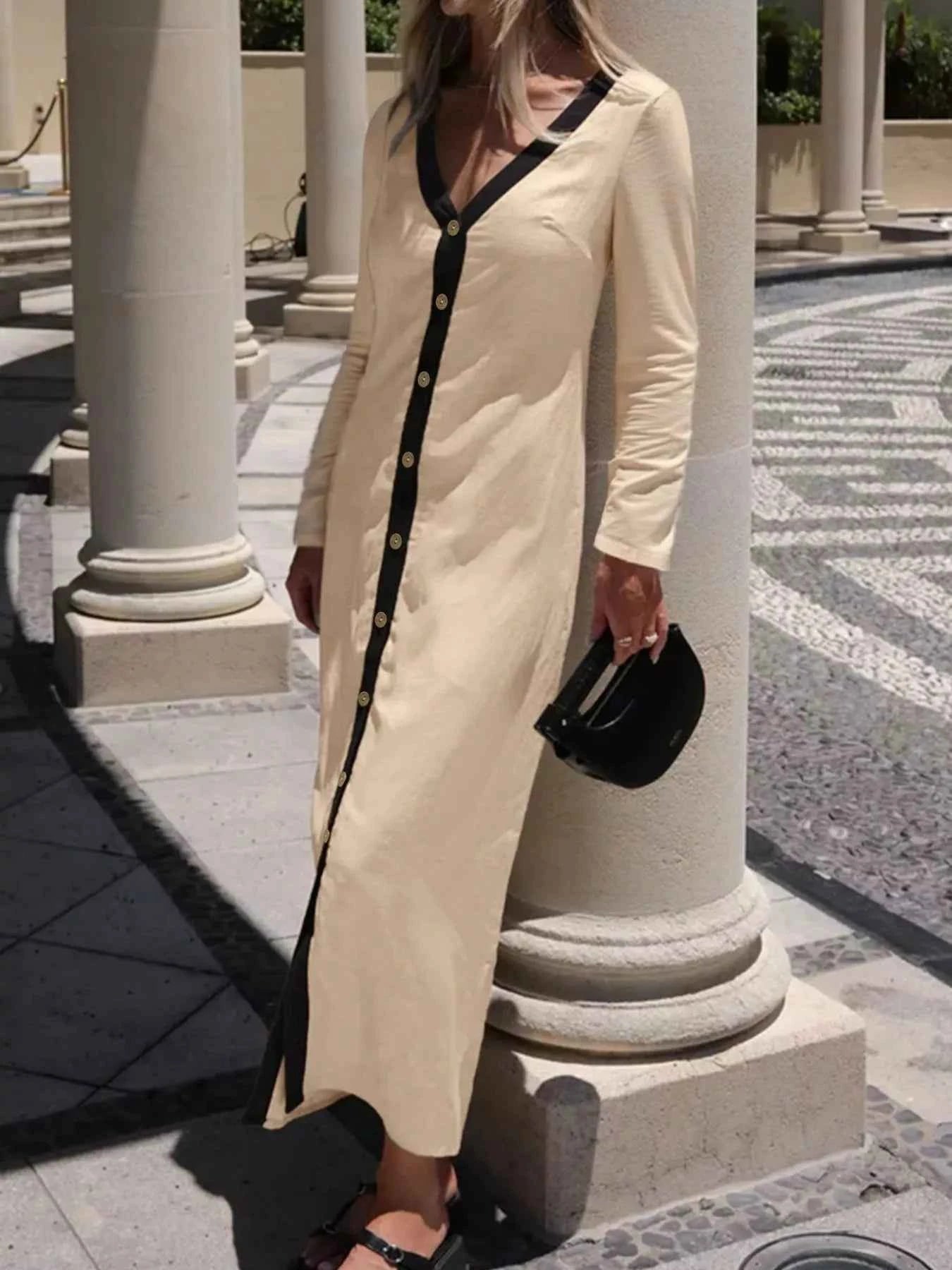 Contrast Trim Button-Down Midi Dress d453b0fa-9ab6-4b3e-8a45-b6fb061c9df3-Max-Origin