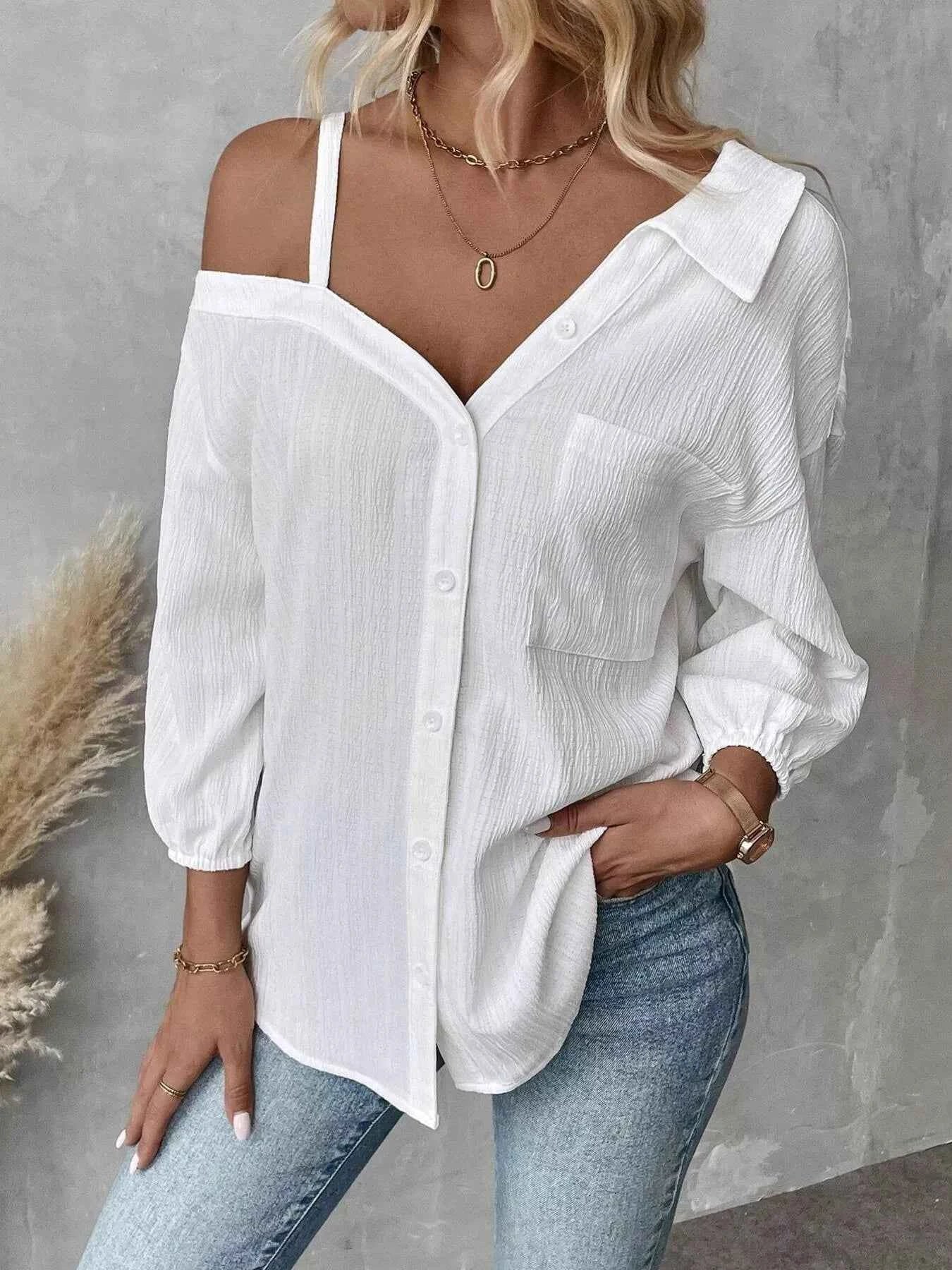 Asymmetrical Cold Shoulder Shirt d45710124d324190bca86be903577c6b-Max-Origin
