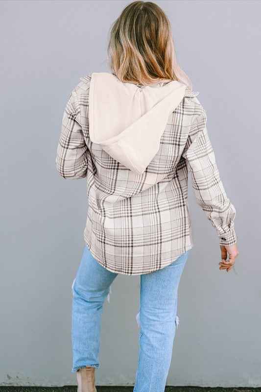 Plaid Removable Hood Buttoned Shacket d45cff0d-f3b2-4a6c-8d63-5c577664affa