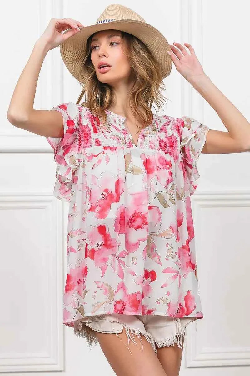 BiBi Floral Print Flutter Sheer Top d463e02bf716459c8899ff45d2f940c9-Max-Origin