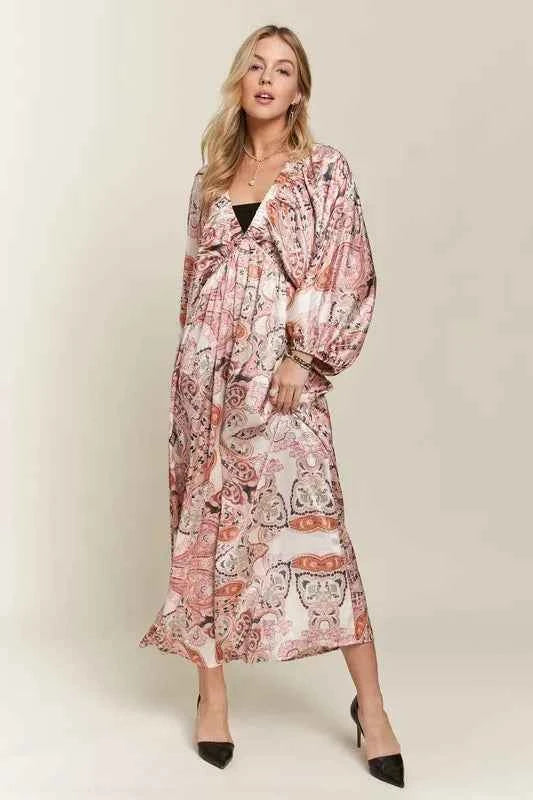 ADORA Printed V-Neck Batwing Sleeve Dress d469820f-8d39-4e93-a933-0b2a09a845ac-Max