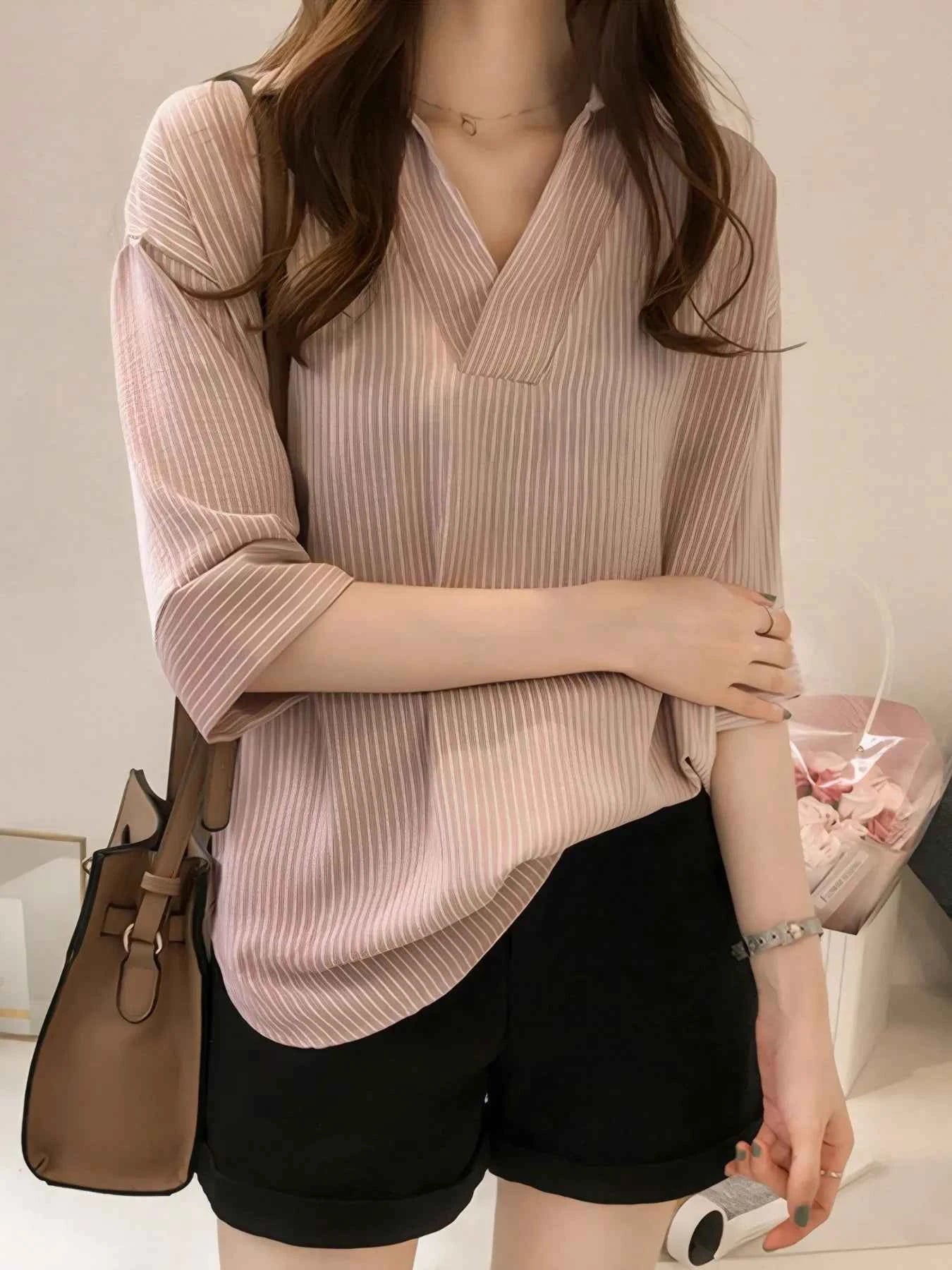 Striped Collared Neck Shirt Pale Blush d4718d9f-c845-40a5-85ee-529aa0b8230d-Max-Origin
