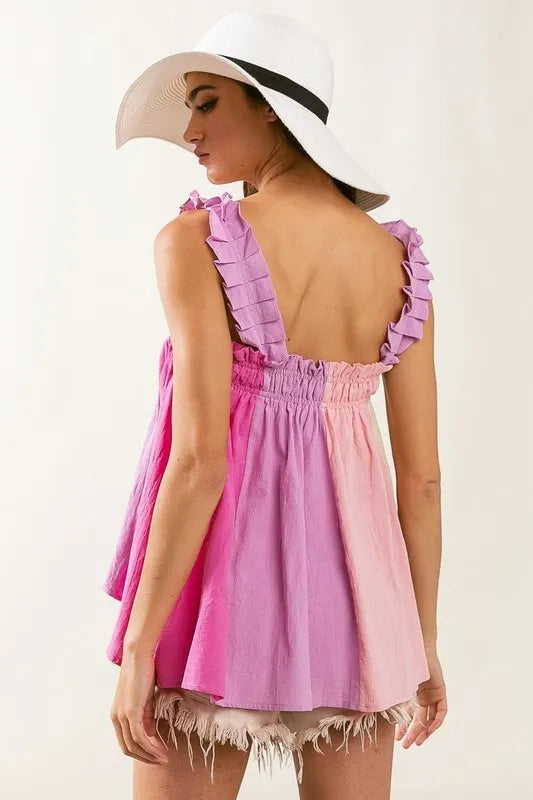 Frill Shoulder Strap Color Block Bodice Top d471bce2-04cc-4783-b0d4-ba9dee40fb6a-Max-Origin