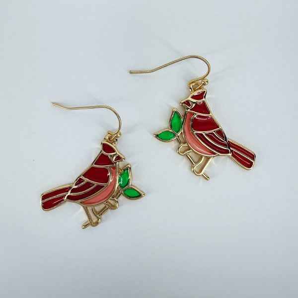 Gold finish Clear Epoxy Red Cardinal Bird Earrings d4767e99-a887-4dd9-97fa-936b9a94415b