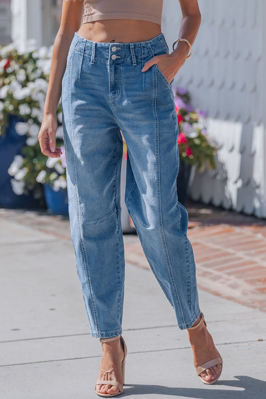 Sky Blue Medium Wash Cuffed Barrel Jeans d47bd1f89c35abfa