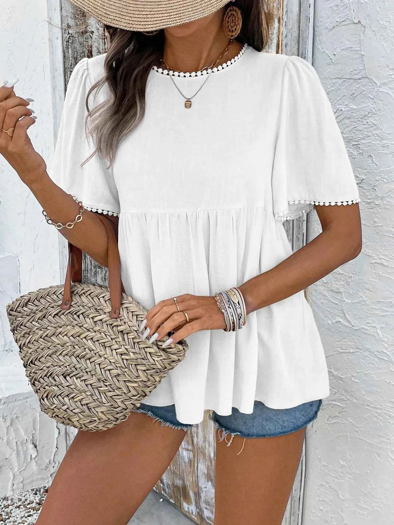 Round Neck Short Sleeve Blouse d48090228c954850a57c0820933b4a65-Max-Origin