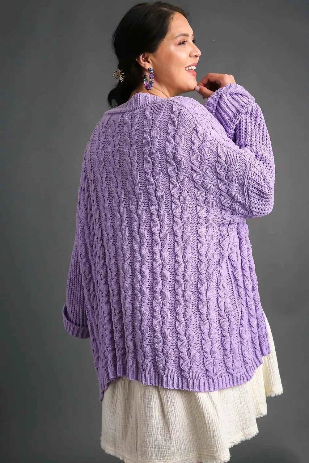 Umgee Full Size Cable Knit Open Front Long Sleeve Cardigan d481d53c-4136-408b-9c63-66b97957d17b-Max