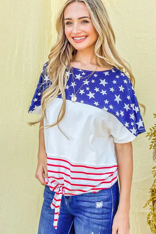 American Flag Tie Knot Front Casual Top - Cotton Blend d487a1965783453d85bfe26a08d21ad5-Max-Origin