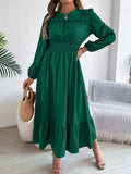 Round Neck Balloon Sleeve Tiered Dress Dark Green d48cfc300e814537bacdcb8291a4d4e4-Max-Origin