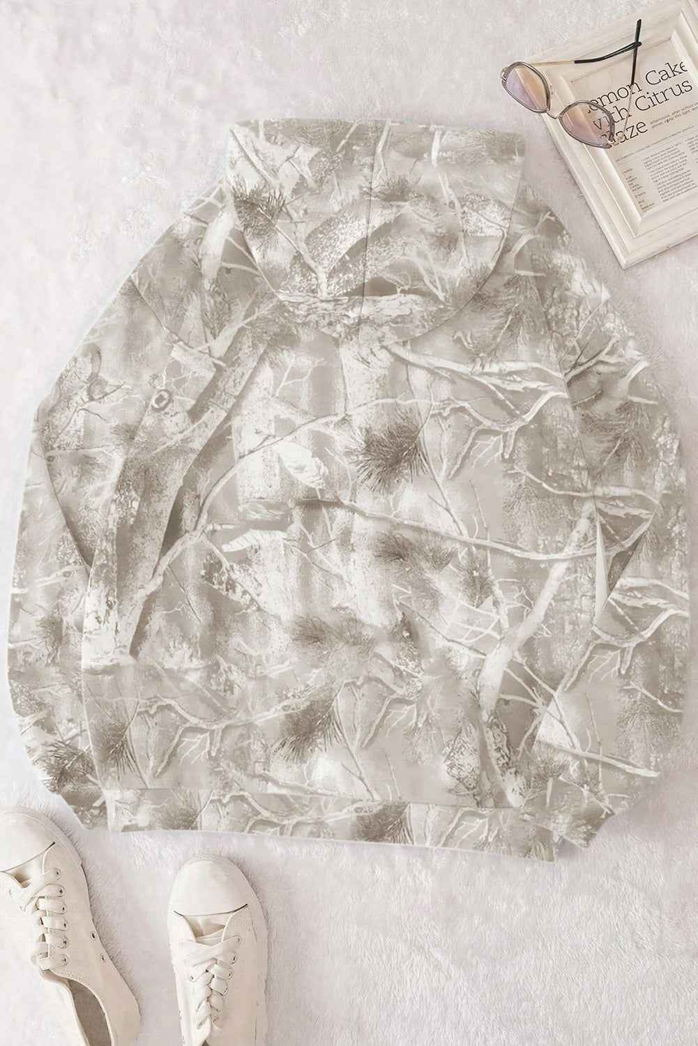 Light Pink Camouflage Plant Print Kangaroo Pocket Oversized Hoodie d48fb6c60e551a9a