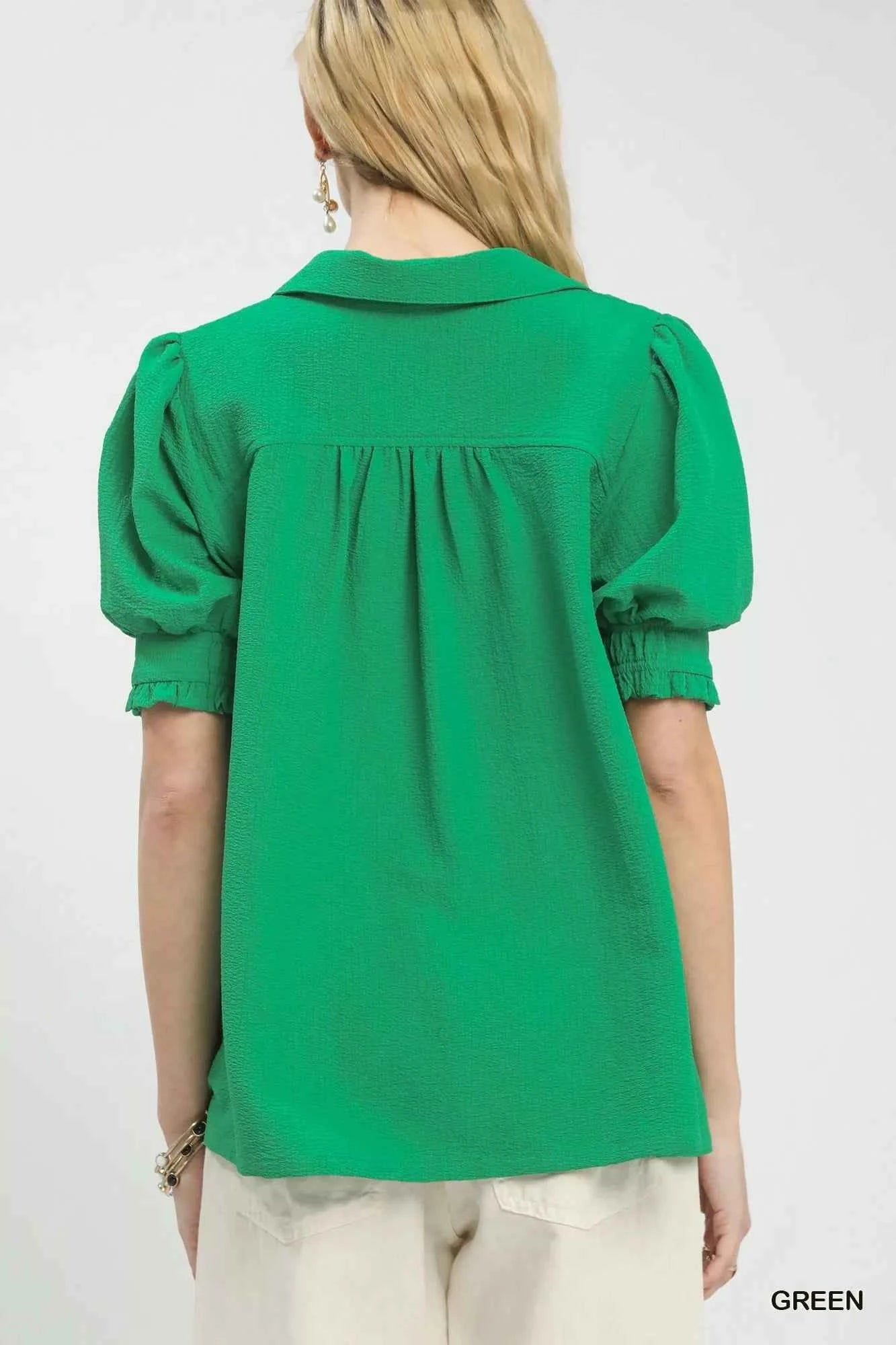 Umgee Seersucker Puff Sleeve Blouse d4b509a6-759c-4714-8682-a7c3737edd3a-Max-Origin
