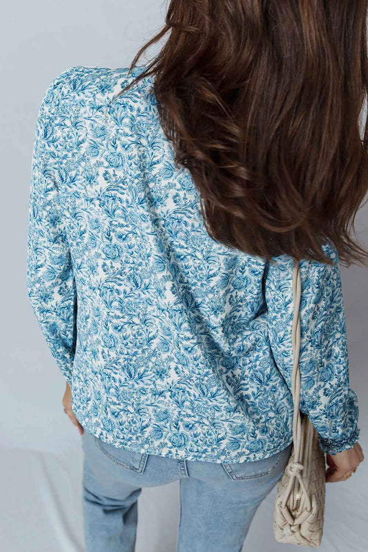 Sky Blue All Over Floral Puff Sleeve Shirt d4b5f4f7fb2bf704