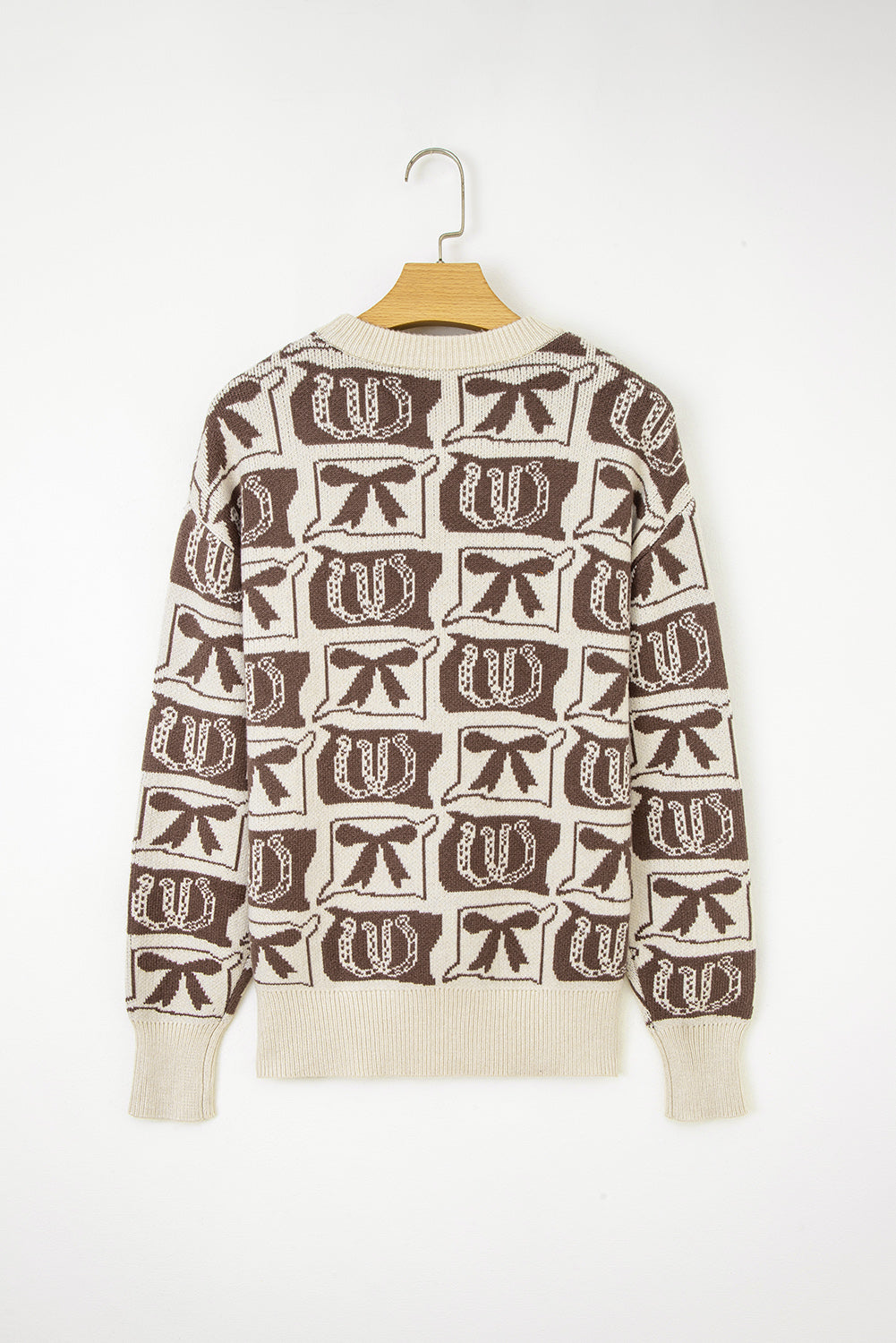 Pink Colorblock Bow Pattern Drop Sleeve Sweater d4c1f022397b2c1a