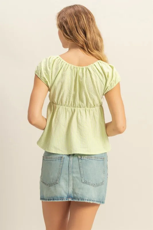 Gingham Scoop Neck Cap Sleeve Blouse d4c2538b2fa2478c80cb19378bdfaced-Max-Origin
