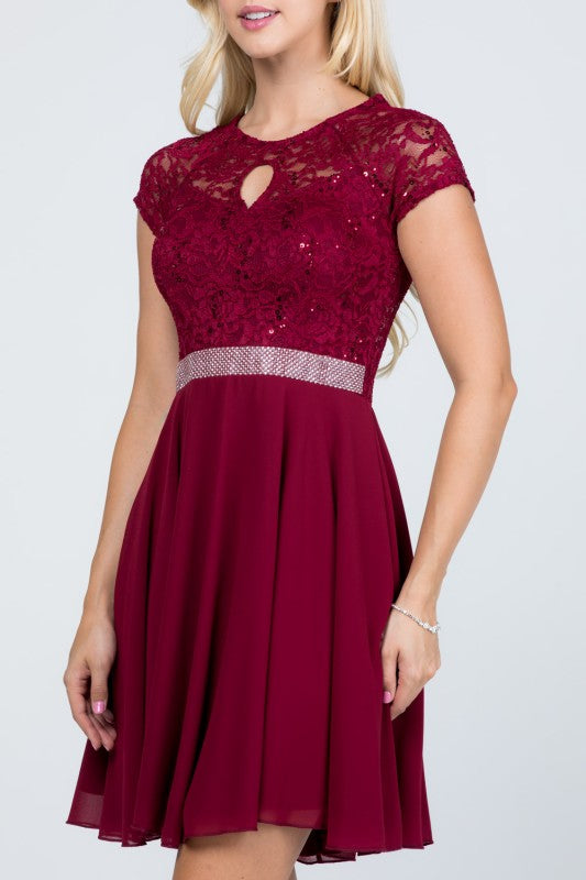 Women’s Lace Fit and Flare Dress – Short Sleeve Cocktail Party Dress d4c35524-7500-4fa4-aeeb-ec5ebe98e315