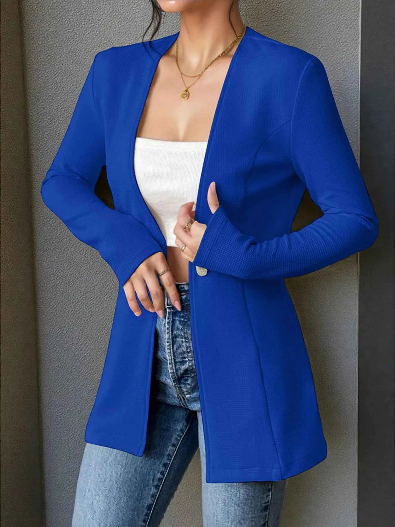 One Button Long Sleeve Blazer d4c4797125954ba98196f05511c70c4f-Max-Origin