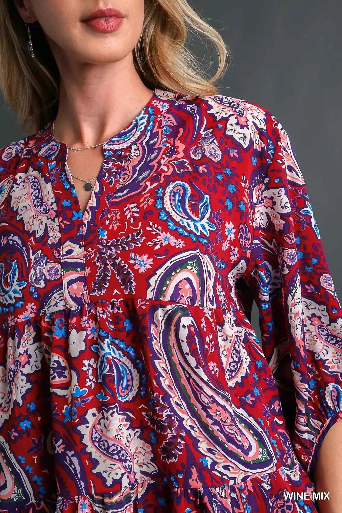 Umgee Mix Paisley Boho Tunic Blouse